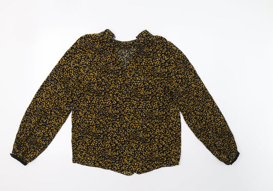 M&S Womens Black Animal Print  Basic Blouse Size 6