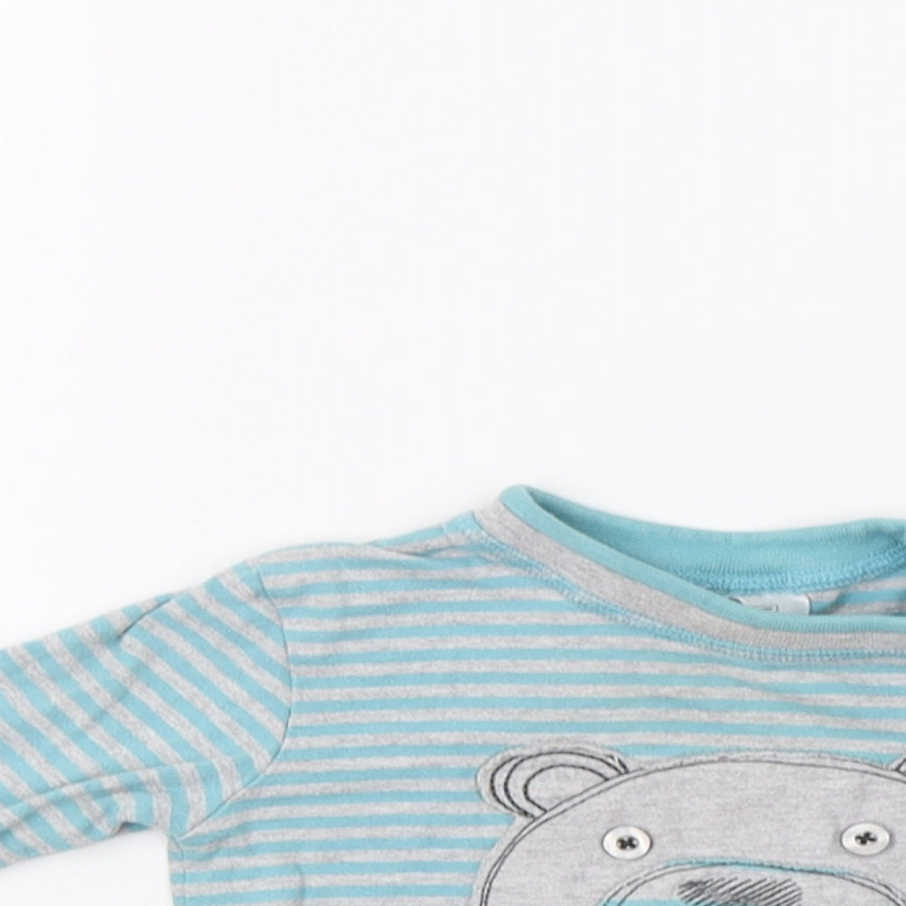 F&F Baby Blue Striped  Basic Blouse Size 9-12 Months  - Bear