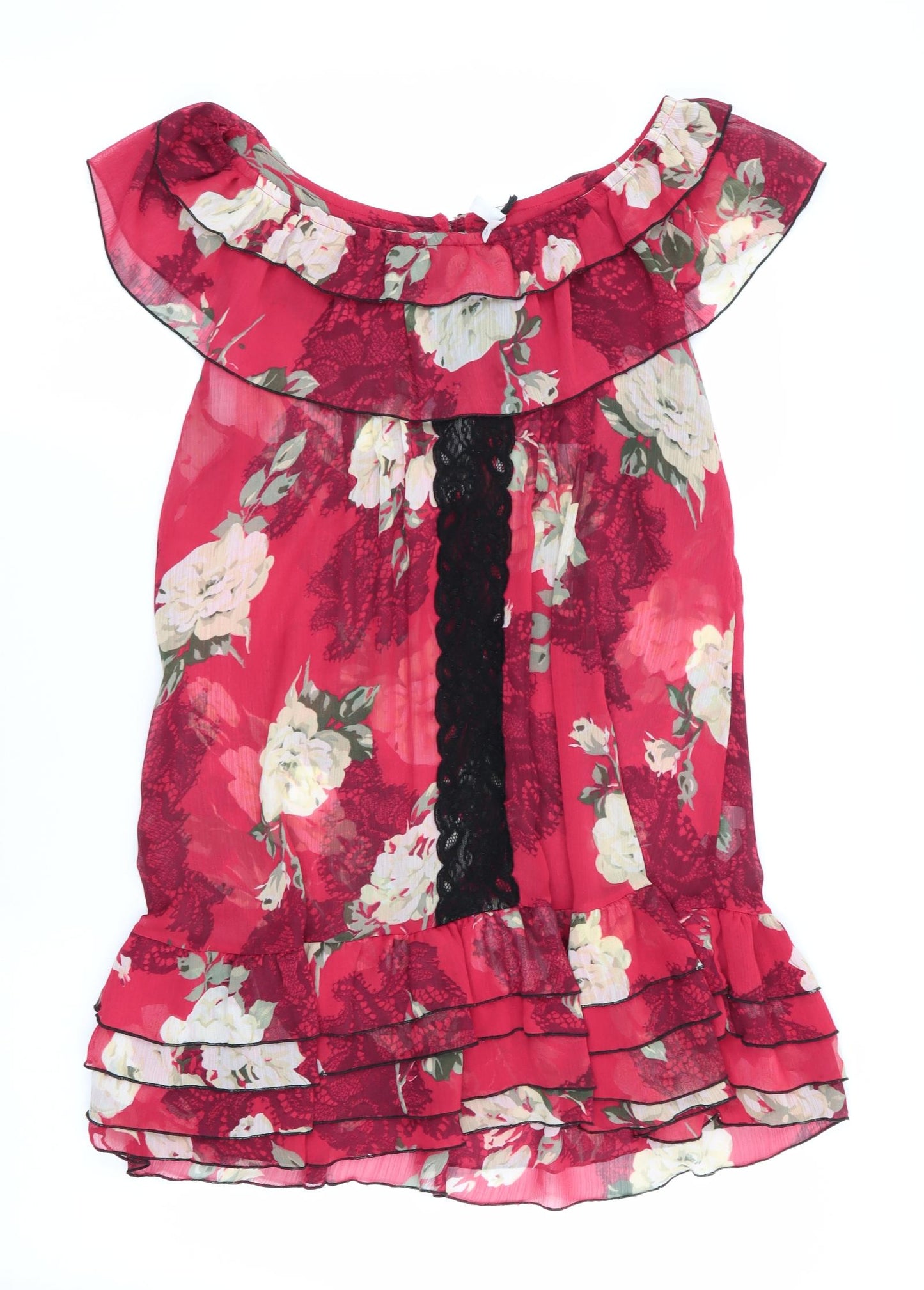 Made with Love Womens Red Floral  Chemise Dress Size 12  - Sheer