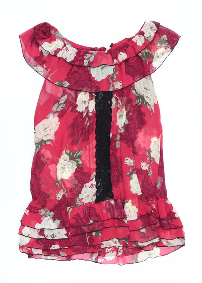 Made with Love Womens Red Floral  Chemise Dress Size 12  - Sheer