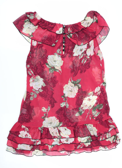 Made with Love Womens Red Floral  Chemise Dress Size 12  - Sheer