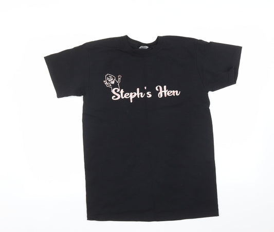 Womens UK Size S Fruit of the Loom Black Basic T-Shirt