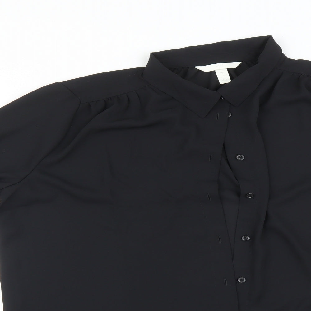 Womens UK Size M H&M Black Basic Button-Up
