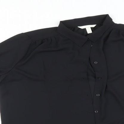 Womens UK Size M H&M Black Basic Button-Up