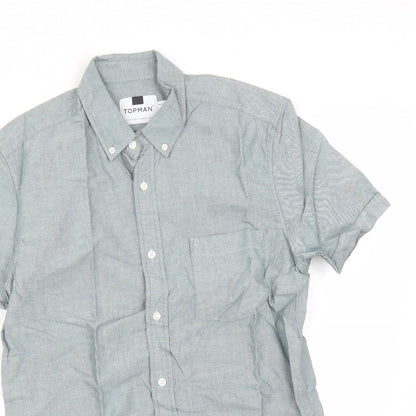 Mens UK Size S Topman Green  Button-Up Short Sleeve Casual Shirt