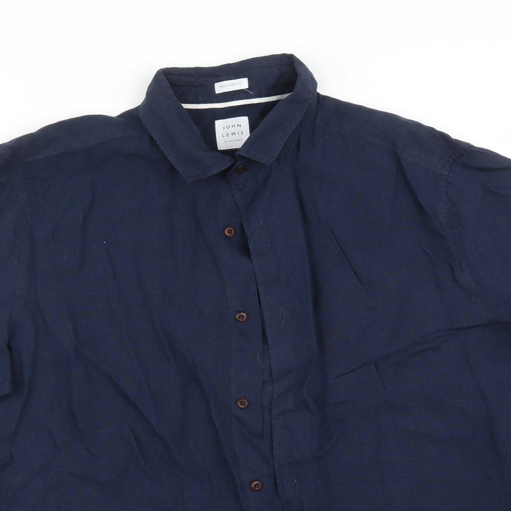 Mens UK Size  John Lewis Blue  Button-Up Short Sleeve Casual Shirt