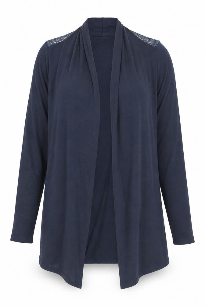 Front view of SOUTH LODGE women’s blue cardigan jumper, size M