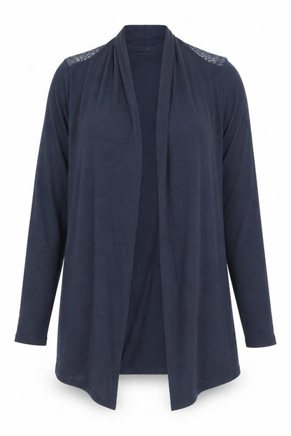 Front view of SOUTH LODGE women’s blue cardigan jumper, size M