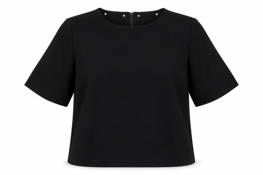 Front view of Marks & Spencer women’s black basic blouse, size UK 14