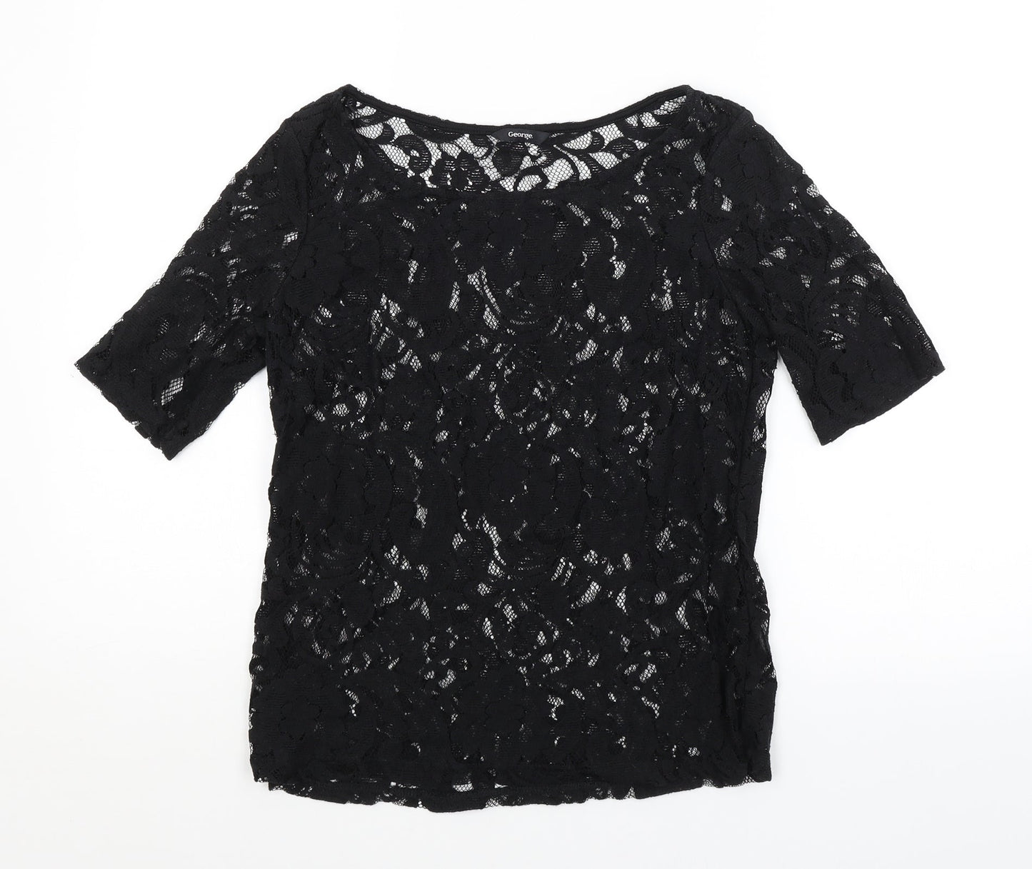 George Womens Black Floral  Basic Blouse Size 12