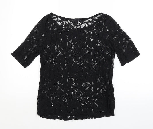 George Womens Black Floral  Basic Blouse Size 12
