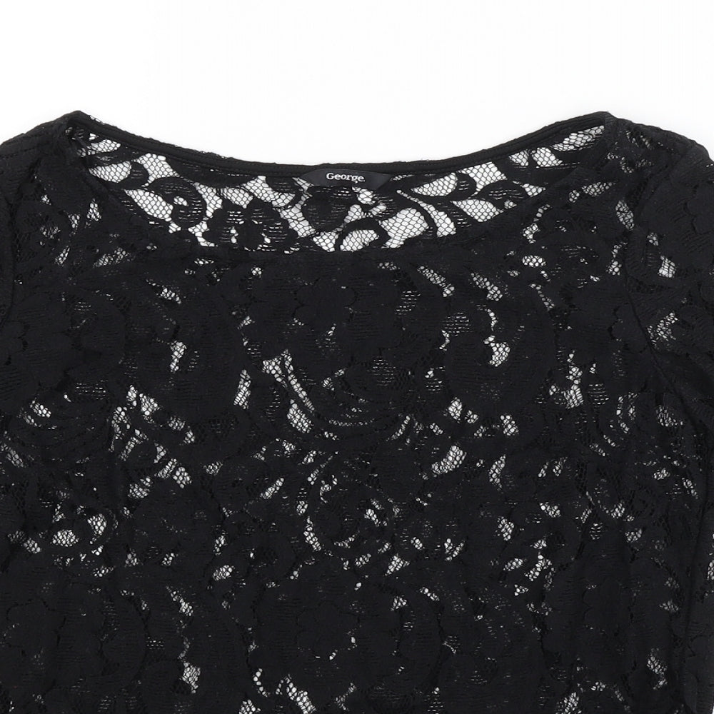 George Womens Black Floral  Basic Blouse Size 12