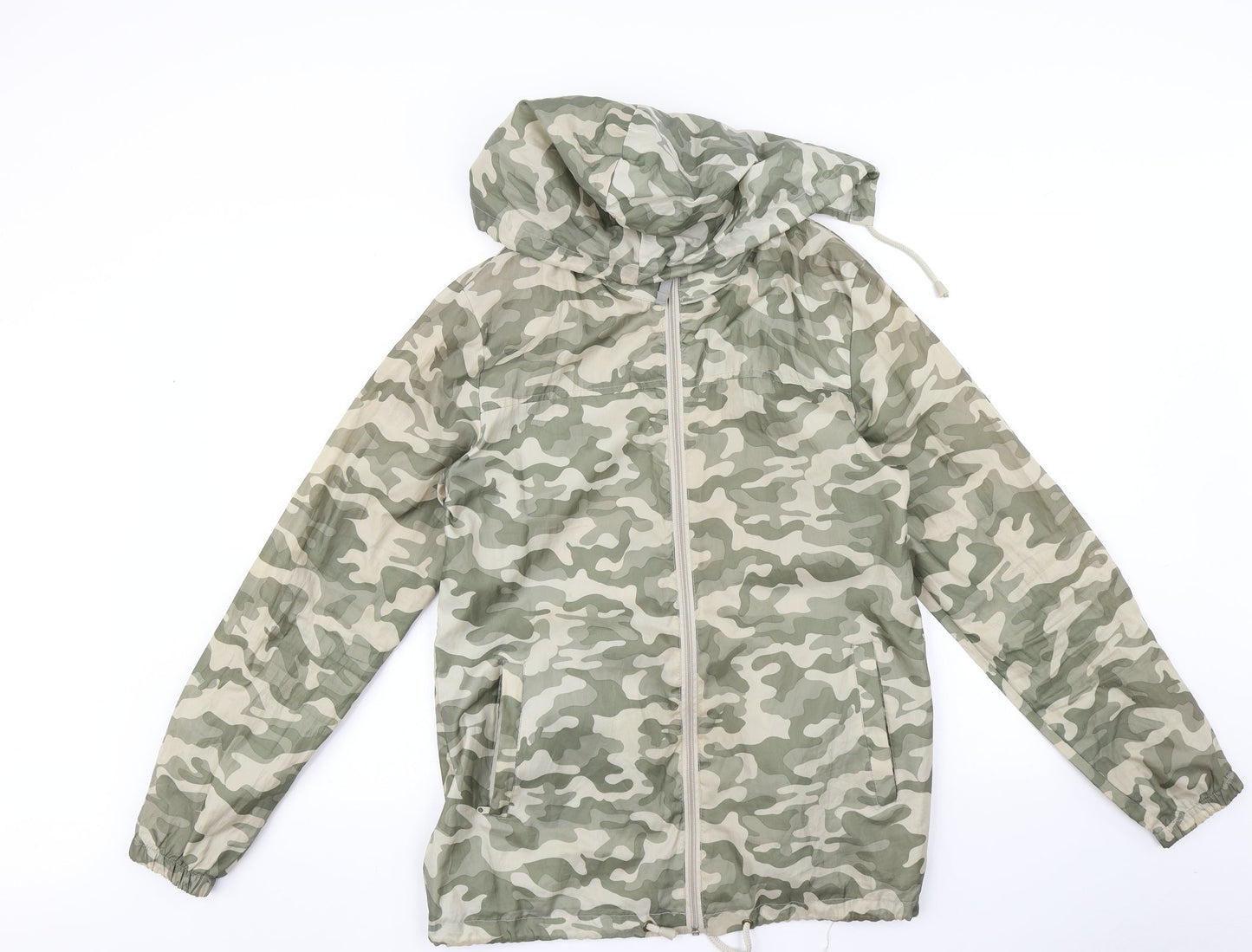 B&C Womens Green Camouflage  Rain Coat Coat Size L