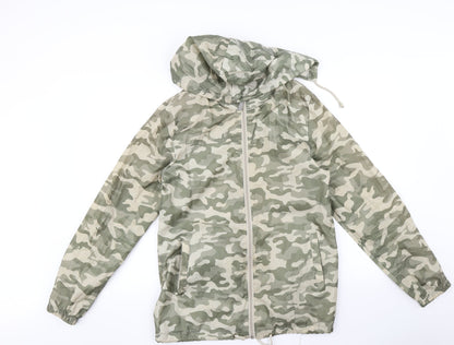 B&C Womens Green Camouflage  Rain Coat Coat Size L