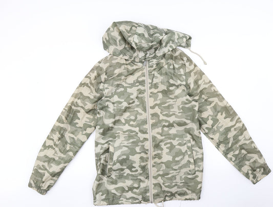 B&C Womens Green Camouflage  Rain Coat Coat Size L