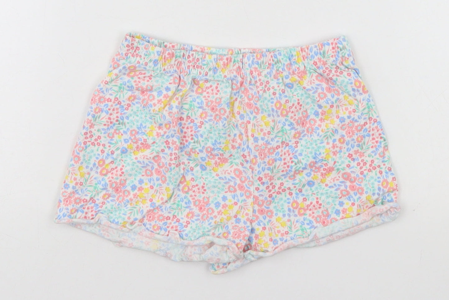 John Lewis Girls White Floral  Dungaree Shorts Shorts Size 4 Years