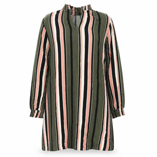 Front view of VILA women’s brown striped basic t-shirt, size UK 12