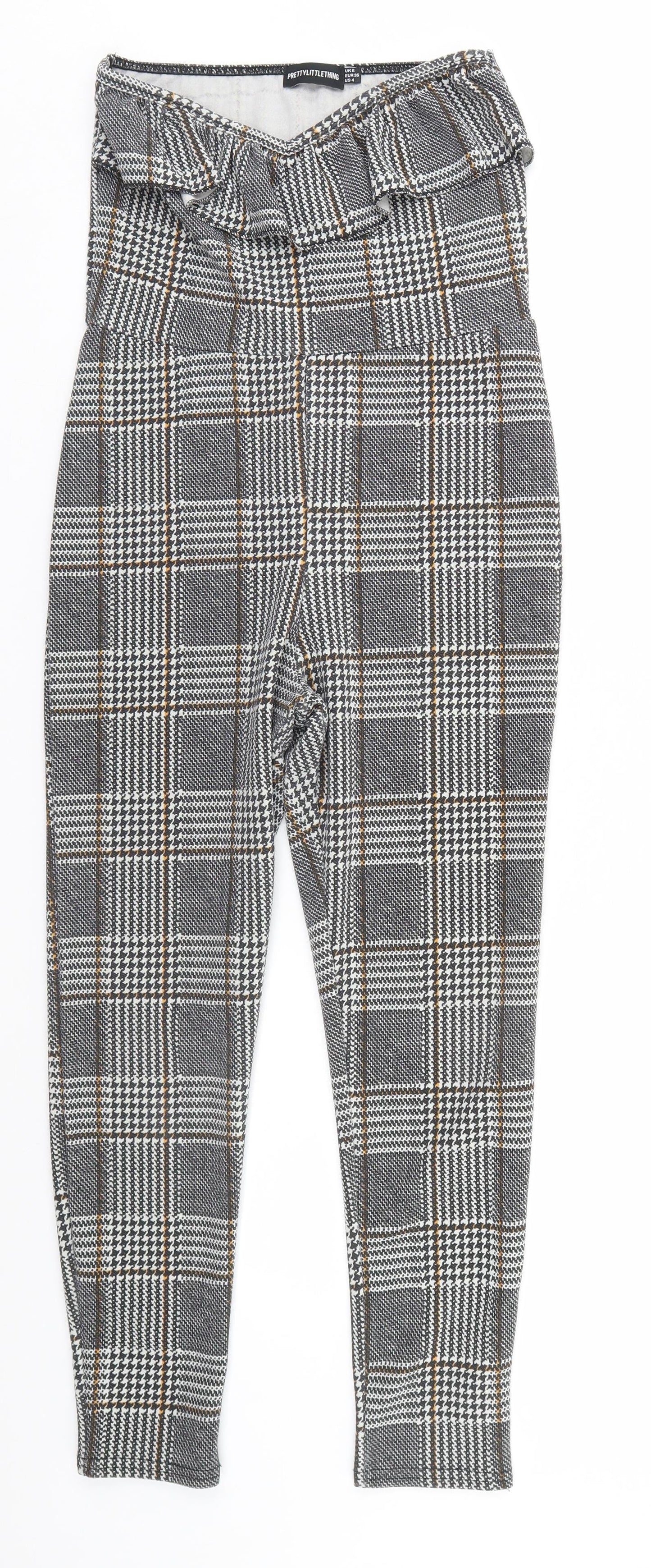 PRETTYLITTLETHING Womens Grey Houndstooth  Jumpsuit One-Piece Size 8 L24 in