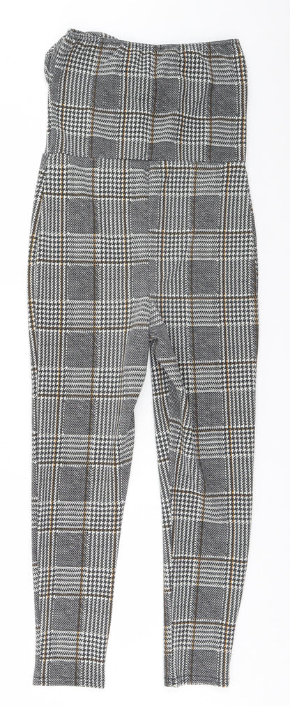 PRETTYLITTLETHING Womens Grey Houndstooth  Jumpsuit One-Piece Size 8 L24 in