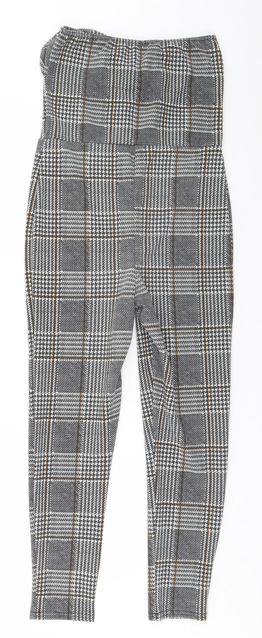 PRETTYLITTLETHING Womens Grey Houndstooth  Jumpsuit One-Piece Size 8 L24 in