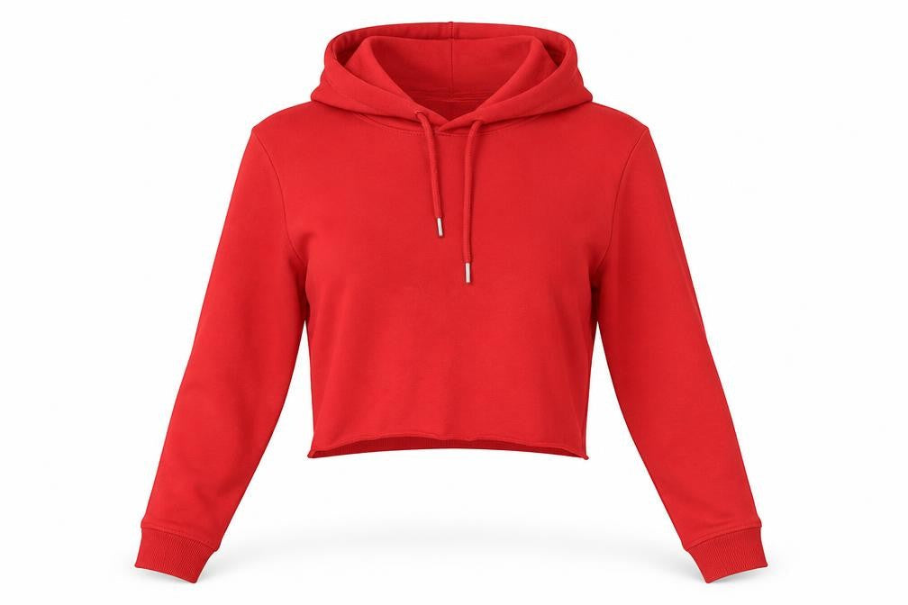 Front view of Boohoo women’s red pullover hoodie, size S