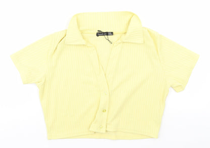 Boohoo Womens Yellow Striped  Basic Button-Up Size 16