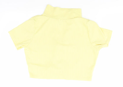 Boohoo Womens Yellow Striped  Basic Button-Up Size 16