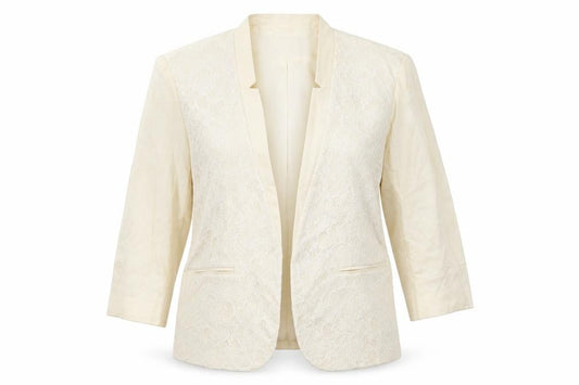 Front view of Bonmarché women’s white jacket, size UK 12