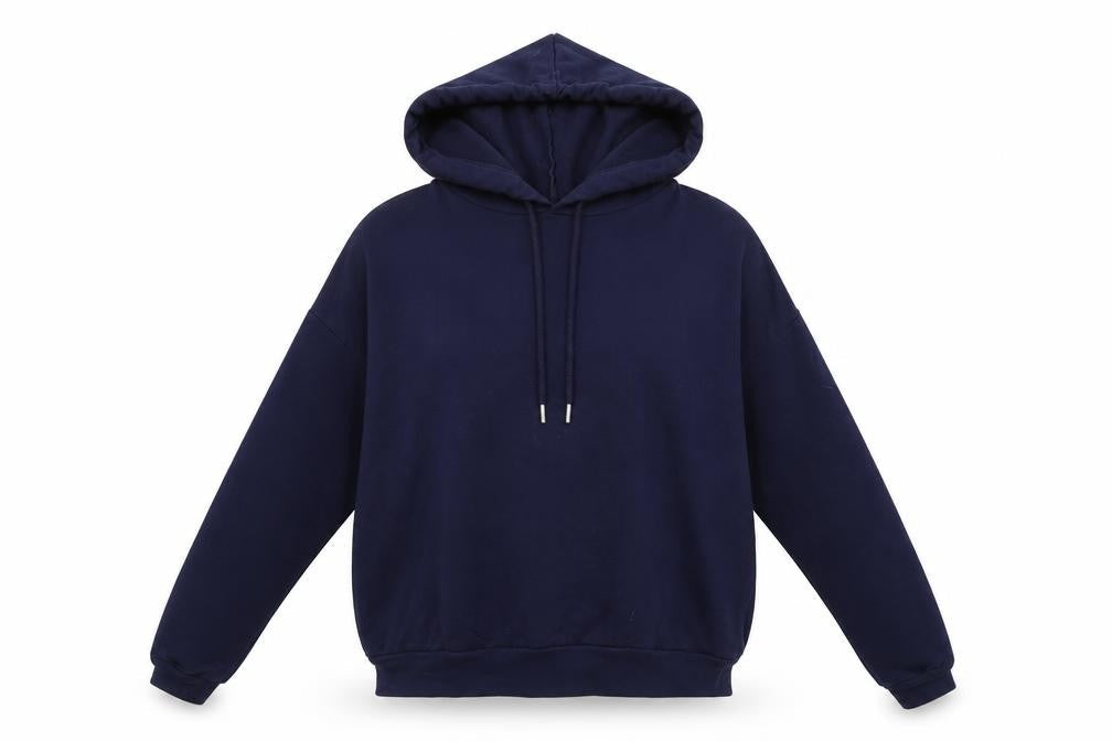 Front view of ASOS women’s blue pullover hoodie, size UK 6