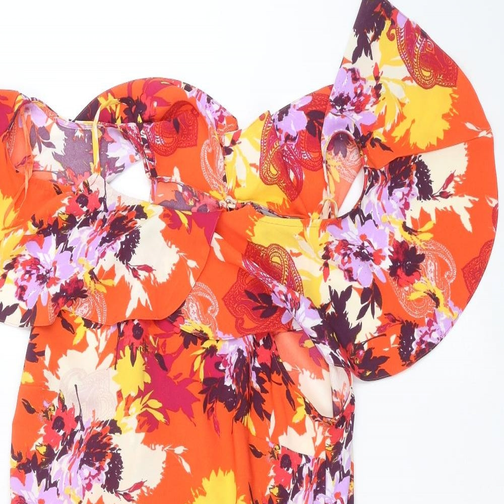 George Womens Orange Floral  Basic Blouse Size 12