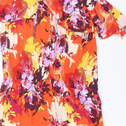 George Womens Orange Floral  Basic Blouse Size 12