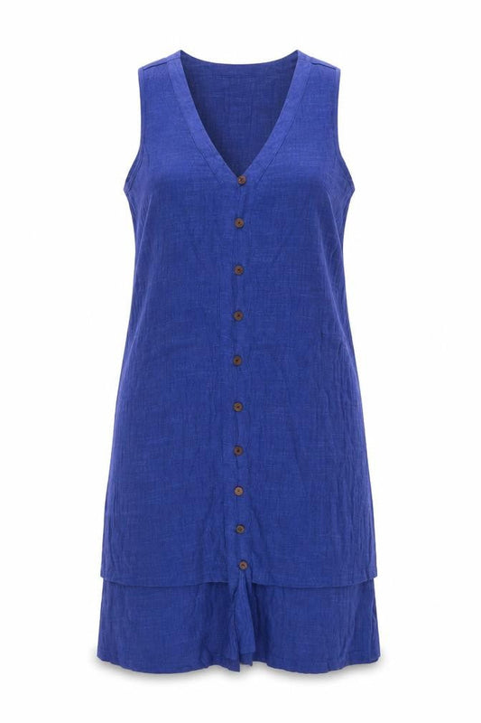 Front view of guapo women’s blue basic button-up, size L