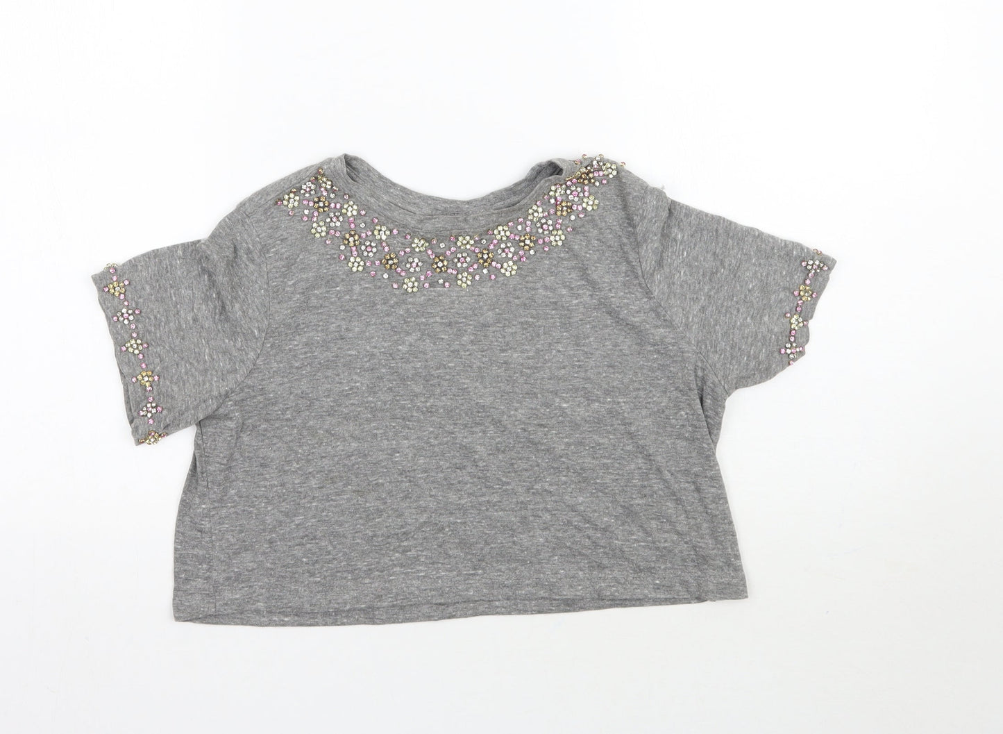 Womens UK Size 4 Topshop Grey Cropped T-Shirt