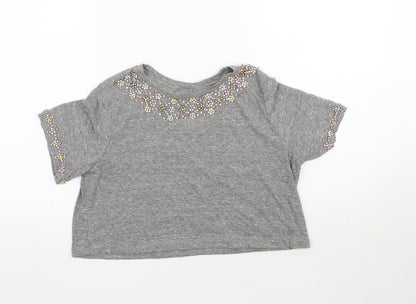Womens UK Size 4 Topshop Grey Cropped T-Shirt