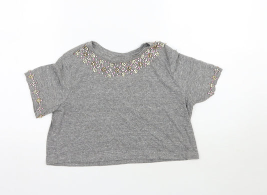 Womens UK Size 4 Topshop Grey Cropped T-Shirt