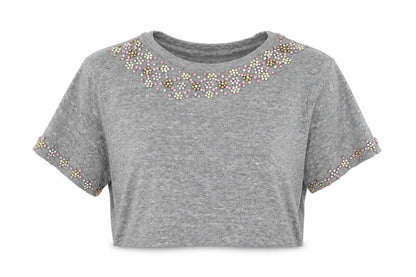 Womens UK Size 4 Topshop Grey Cropped T-Shirt