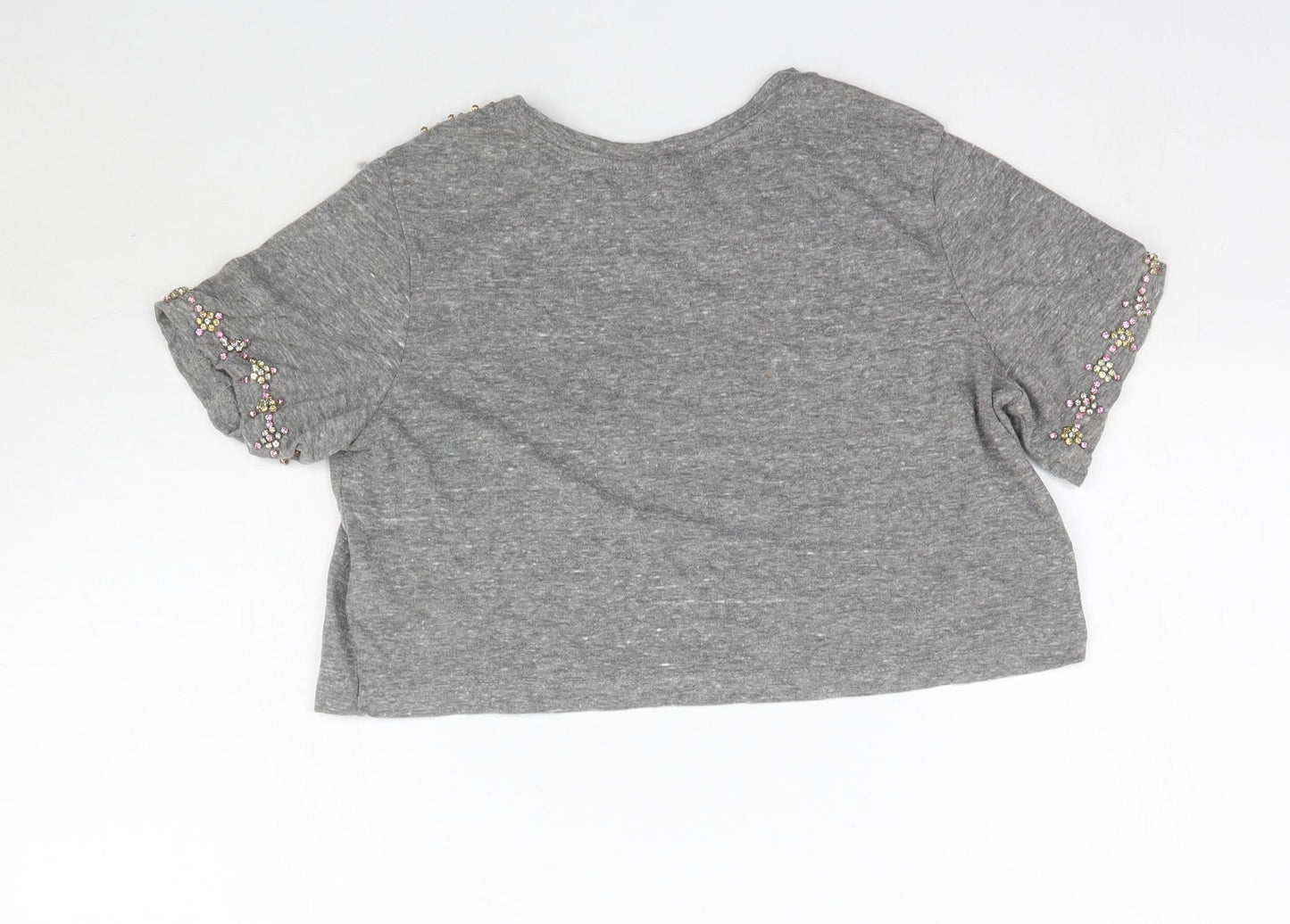 Womens UK Size 4 Topshop Grey Cropped T-Shirt