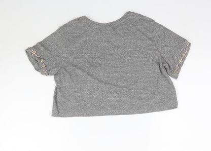 Womens UK Size 4 Topshop Grey Cropped T-Shirt