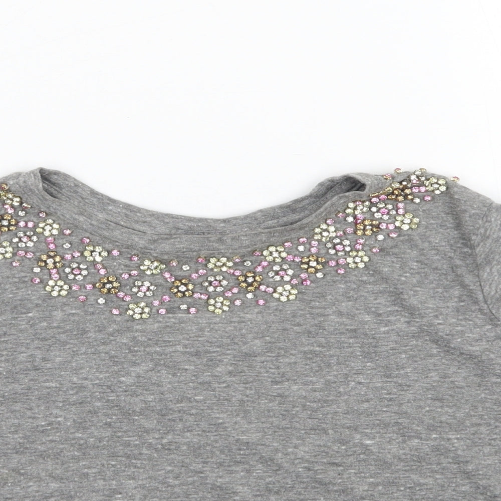 Womens UK Size 4 Topshop Grey Cropped T-Shirt