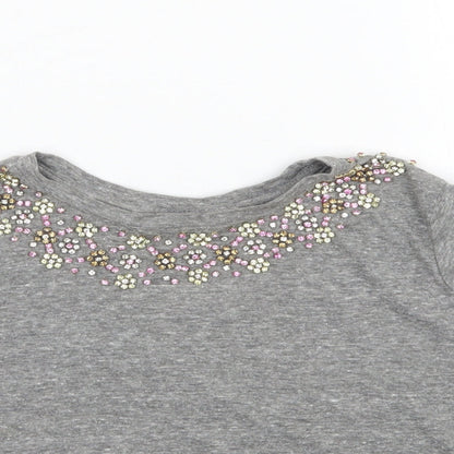 Womens UK Size 4 Topshop Grey Cropped T-Shirt