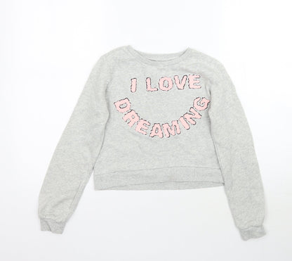 H&M Girls Grey   Pullover Sweatshirt Size 9-10 Years  - I love dreaming