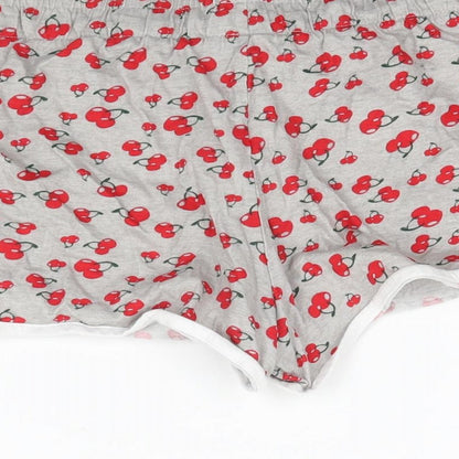 Primark Womens Grey   Sweat Shorts Size 12 - Cherry Print