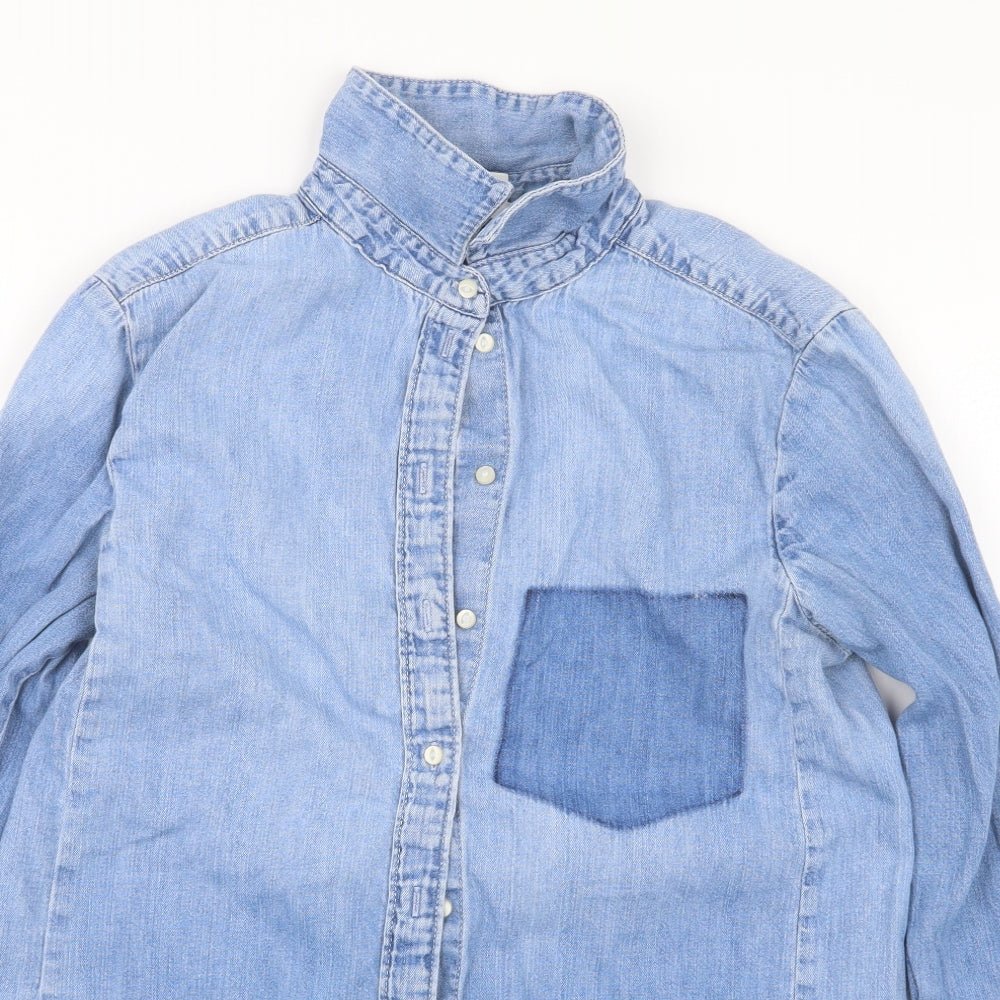 Womens UK Size 6 H&M Blue Basic Button-Up