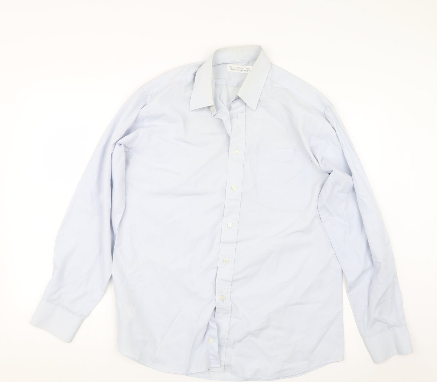 Mens UK Size 15.5 Marks and Spencer Blue  Button-Up Long Sleeve Casual Shirt