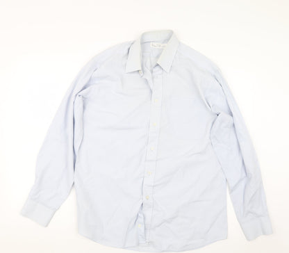 Mens UK Size 15.5 Marks and Spencer Blue  Button-Up Long Sleeve Casual Shirt