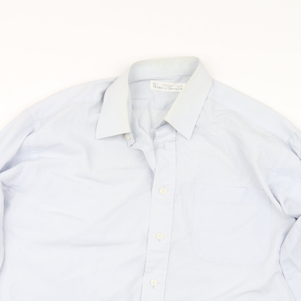 Mens UK Size 15.5 Marks and Spencer Blue  Button-Up Long Sleeve Casual Shirt