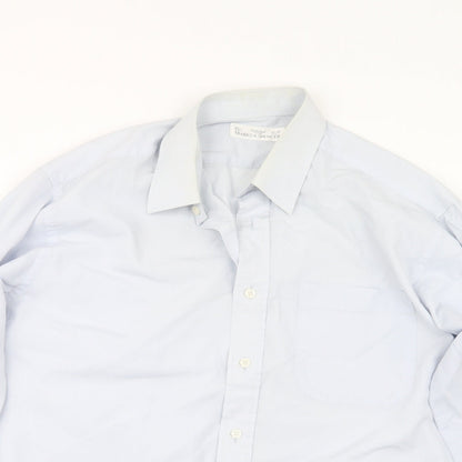 Mens UK Size 15.5 Marks and Spencer Blue  Button-Up Long Sleeve Casual Shirt