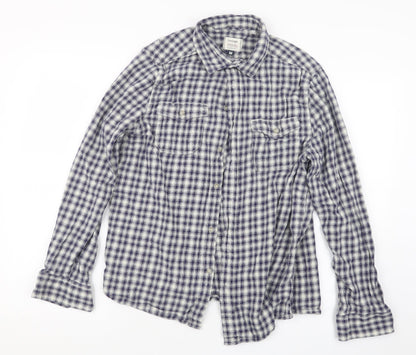 George Mens Blue Check   Button-Up Size M
