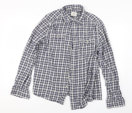 George Mens Blue Check   Button-Up Size M