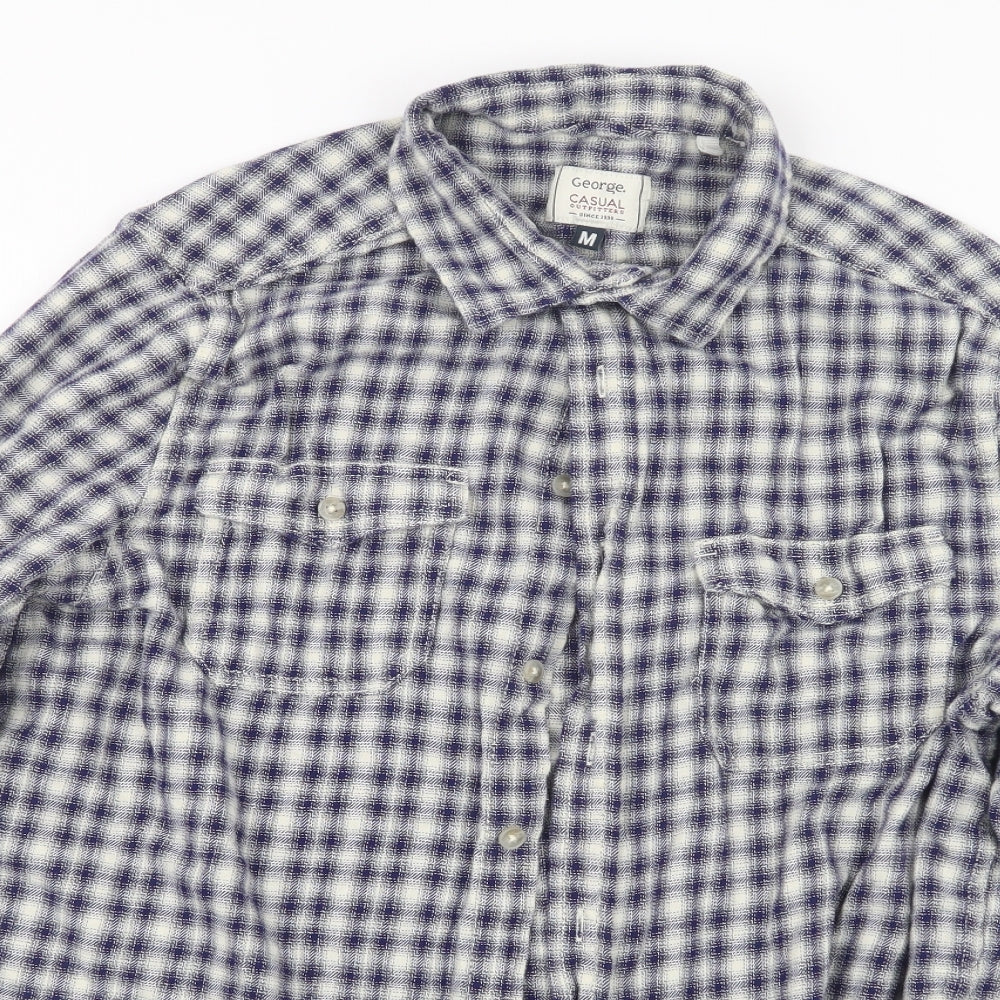 George Mens Blue Check   Button-Up Size M
